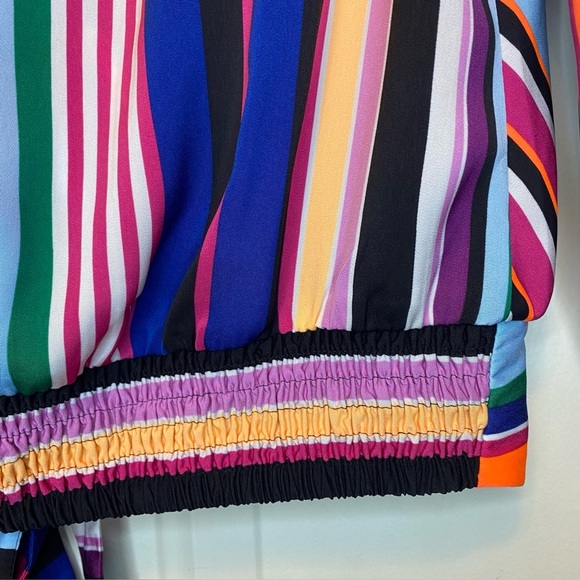 EXPRESS Colorful Cropped Striped V-Neck Faux Wrap Tie Front Blouse Sz XS - Picture 4 of 15